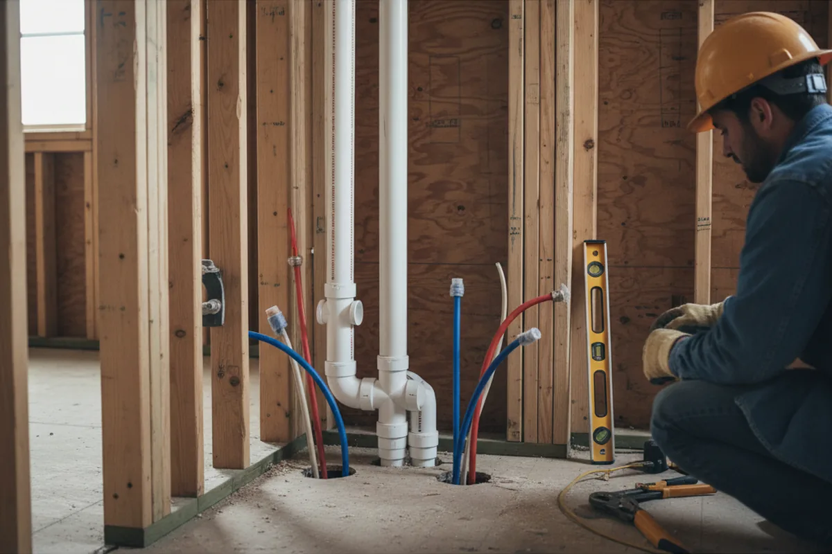 Drain and supply rough-in during Sump Pump Repair in Blanchester